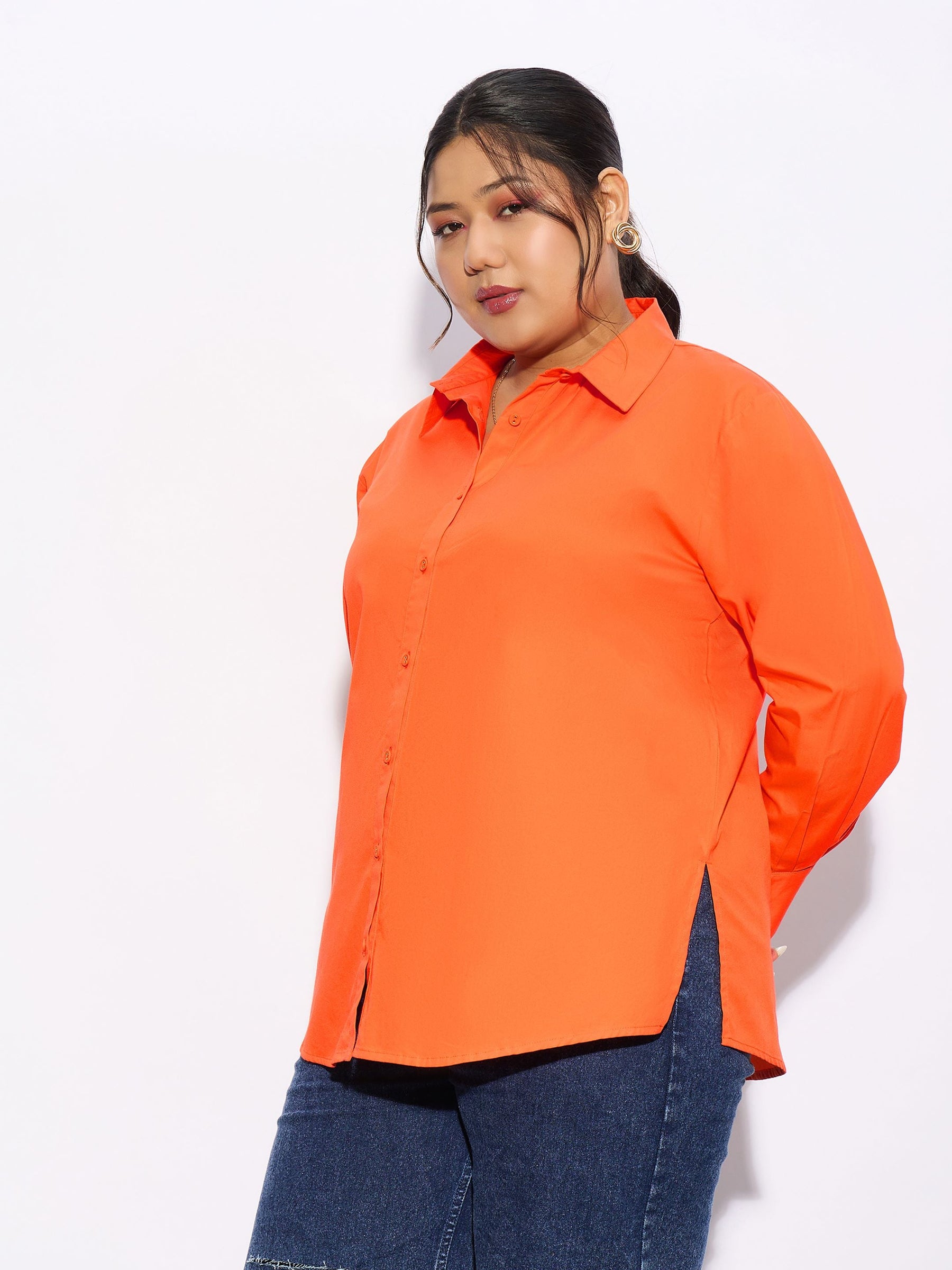 Orange Poplin Shirt -SASSAFRAS Curve