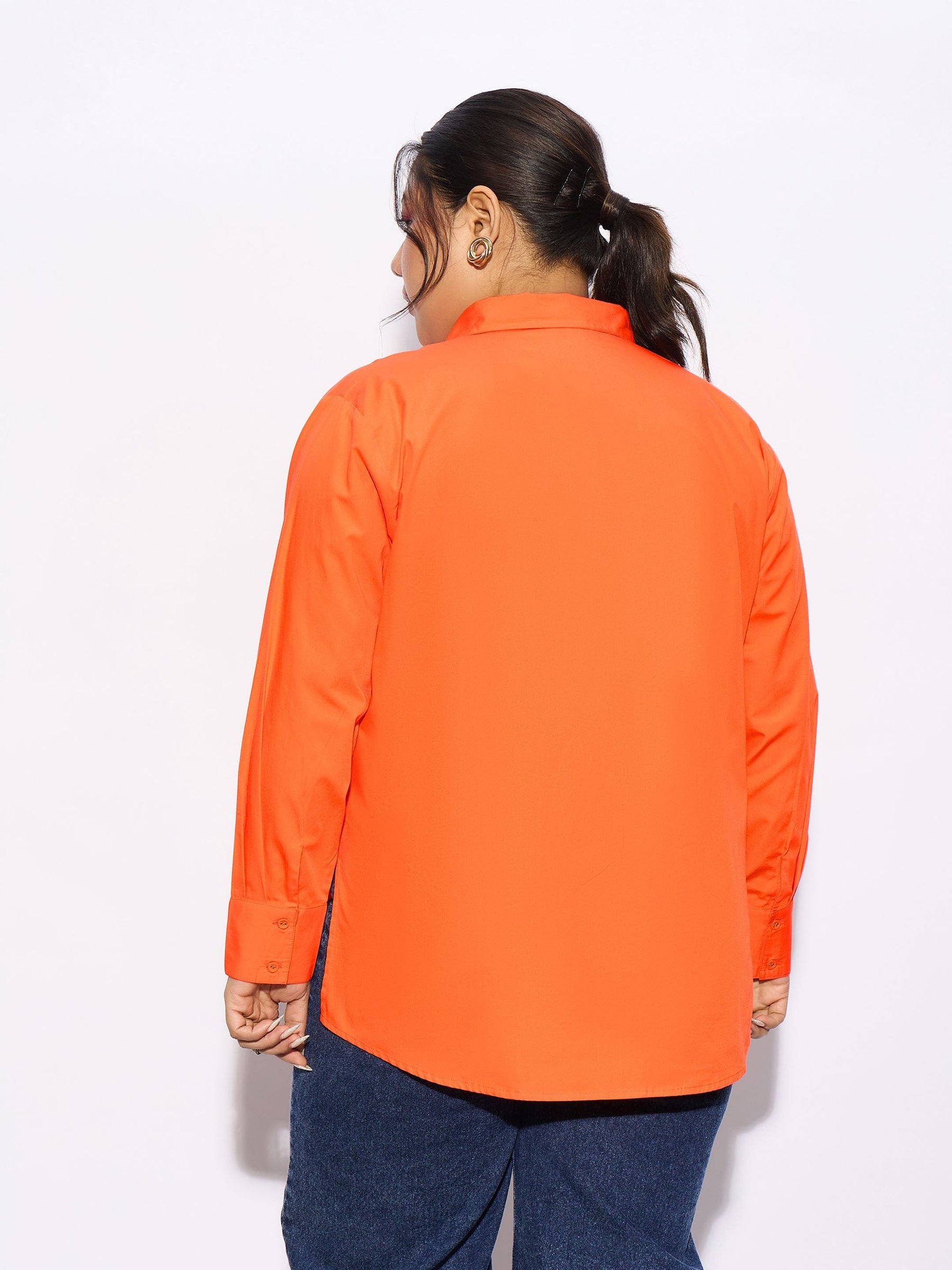 Orange Poplin Shirt -SASSAFRAS Curve