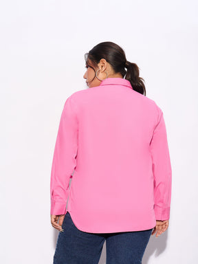 Pink Poplin Tie Up Shirt-SASSAFRAS Curve