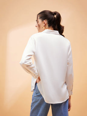 White Solid Satin Regular Shirt-SASSAFRAS BASICS