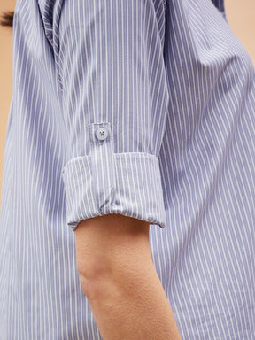 Blue Striped Oversized Shirt-SASSAFRAS BASICS