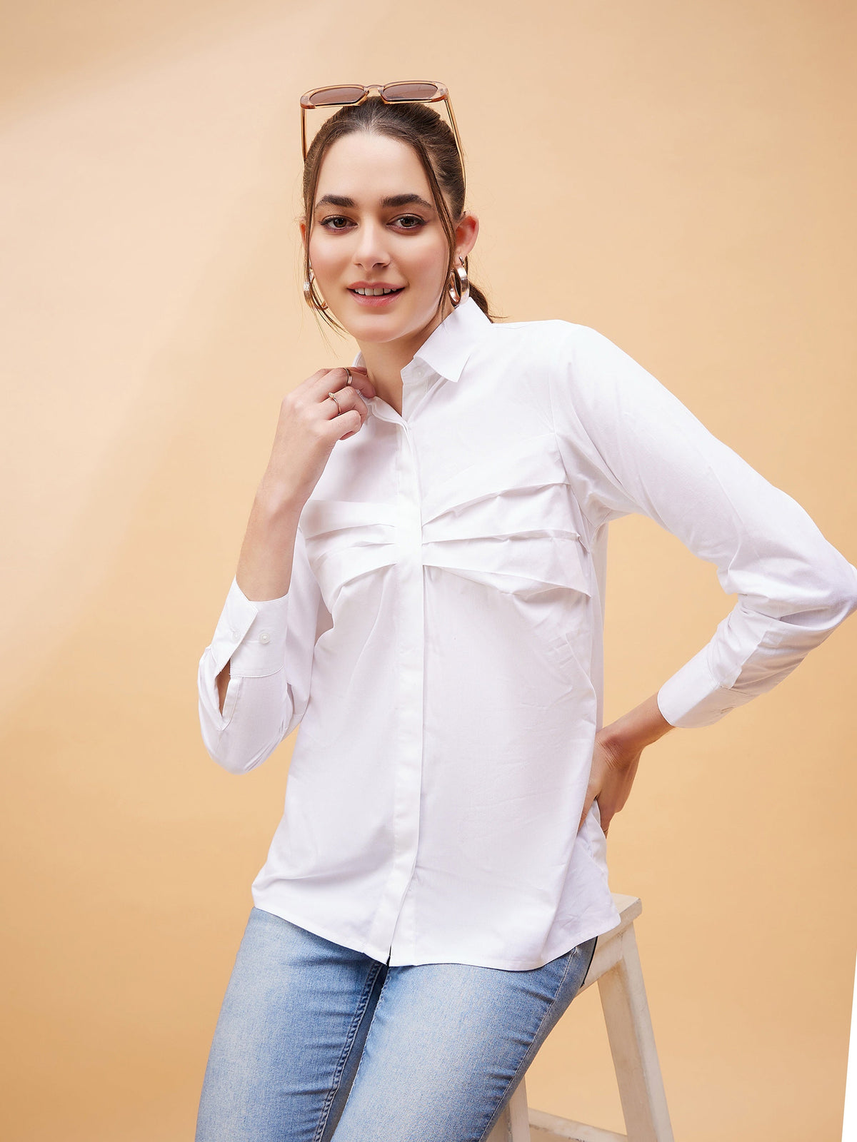 White Pleated Detail Shirt-SASSAFRAS BASICS