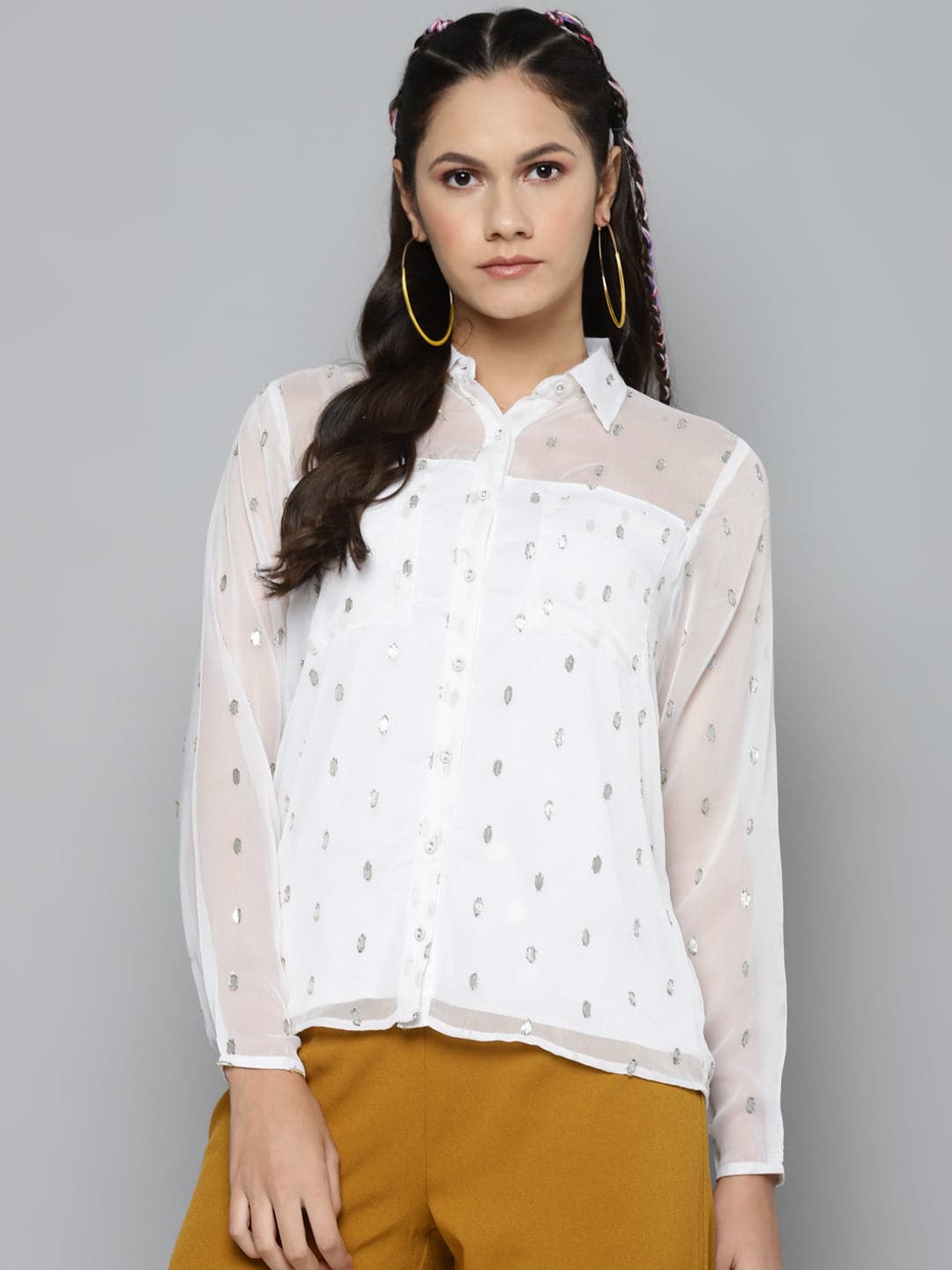 White Lurex Sheer Shirt-Shirts-SASSAFRAS