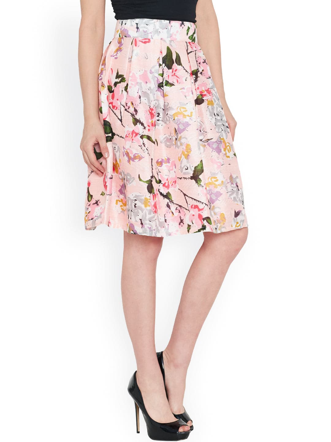 Pink Floral Silk Skirt-Skirts-SASSAFRAS