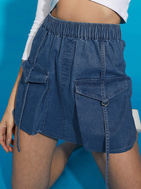 Ice Blue Premium Denim Big Pockets Mini Skirts-SASSAFRAS