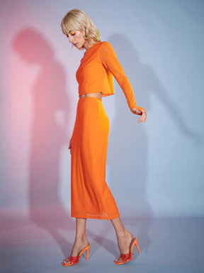Orange Tulle Bodycon Maxi Skirt-SASSAFRAS