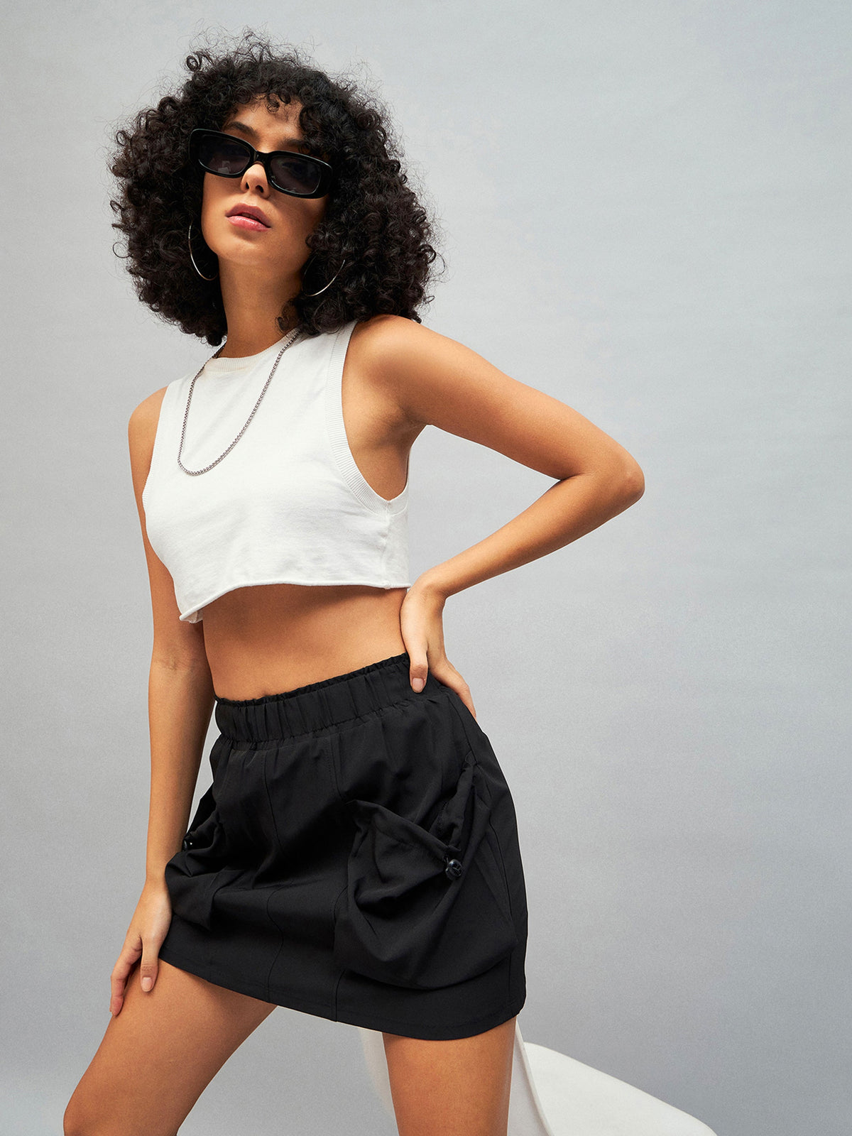 Black Front Pouch Mini Skirt-SASSAFRAS