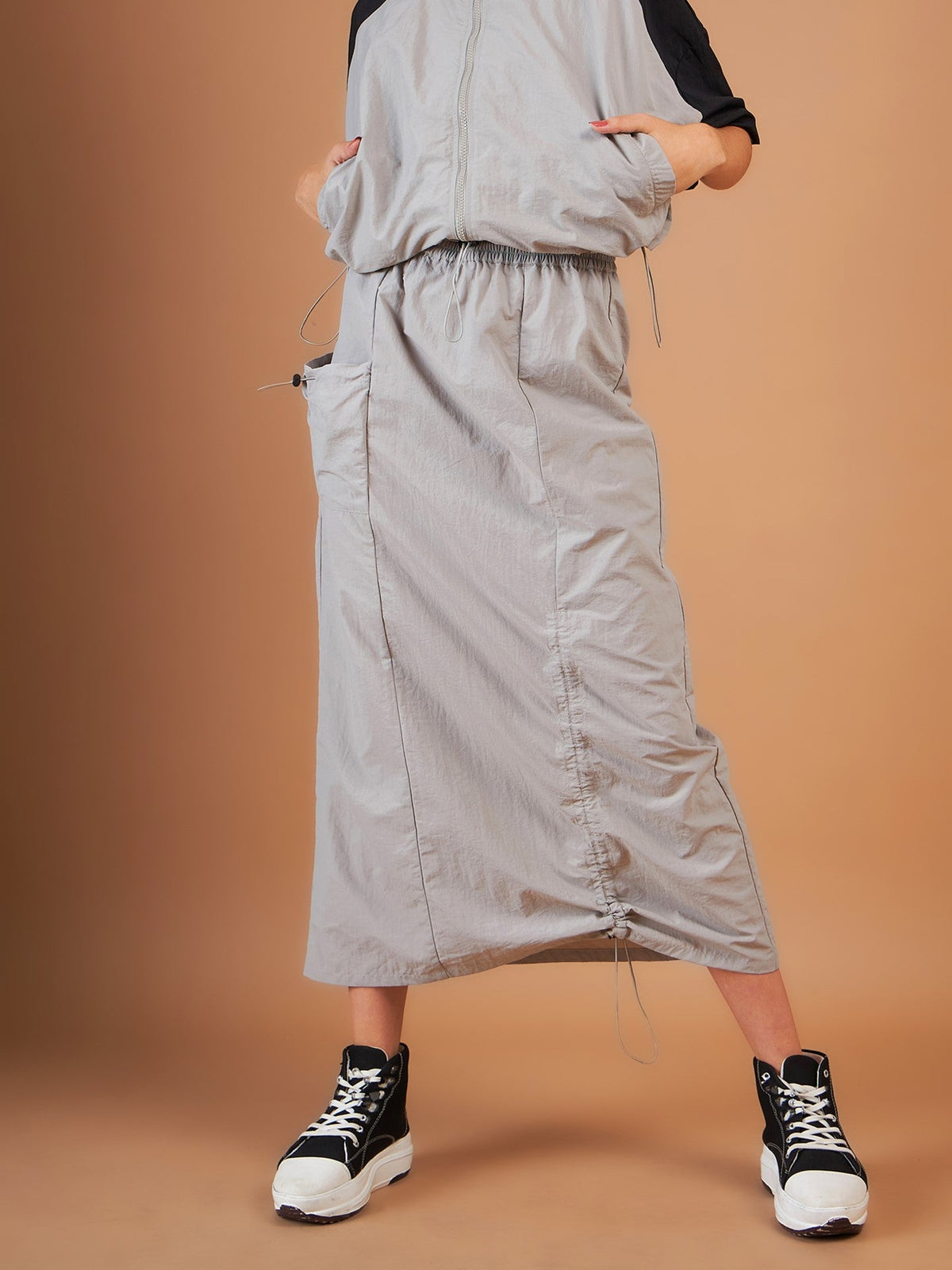 Light Grey Side Ruched Parachute Skirt-SASSAFRAS