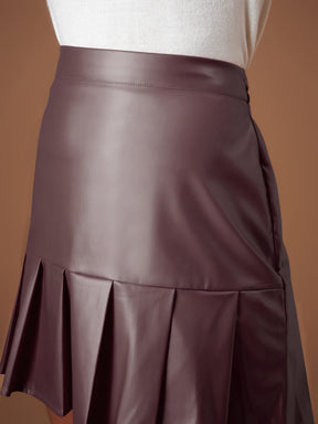 Maroon PU Pleated Mini Skirt-SASSAFRAS