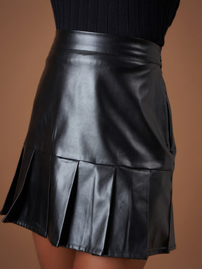 Black PU Pleated Mini Skirt-SASSAFRAS