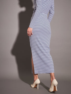 Navy & White Striped Rib Pencil Skirt-SASSAFRAS