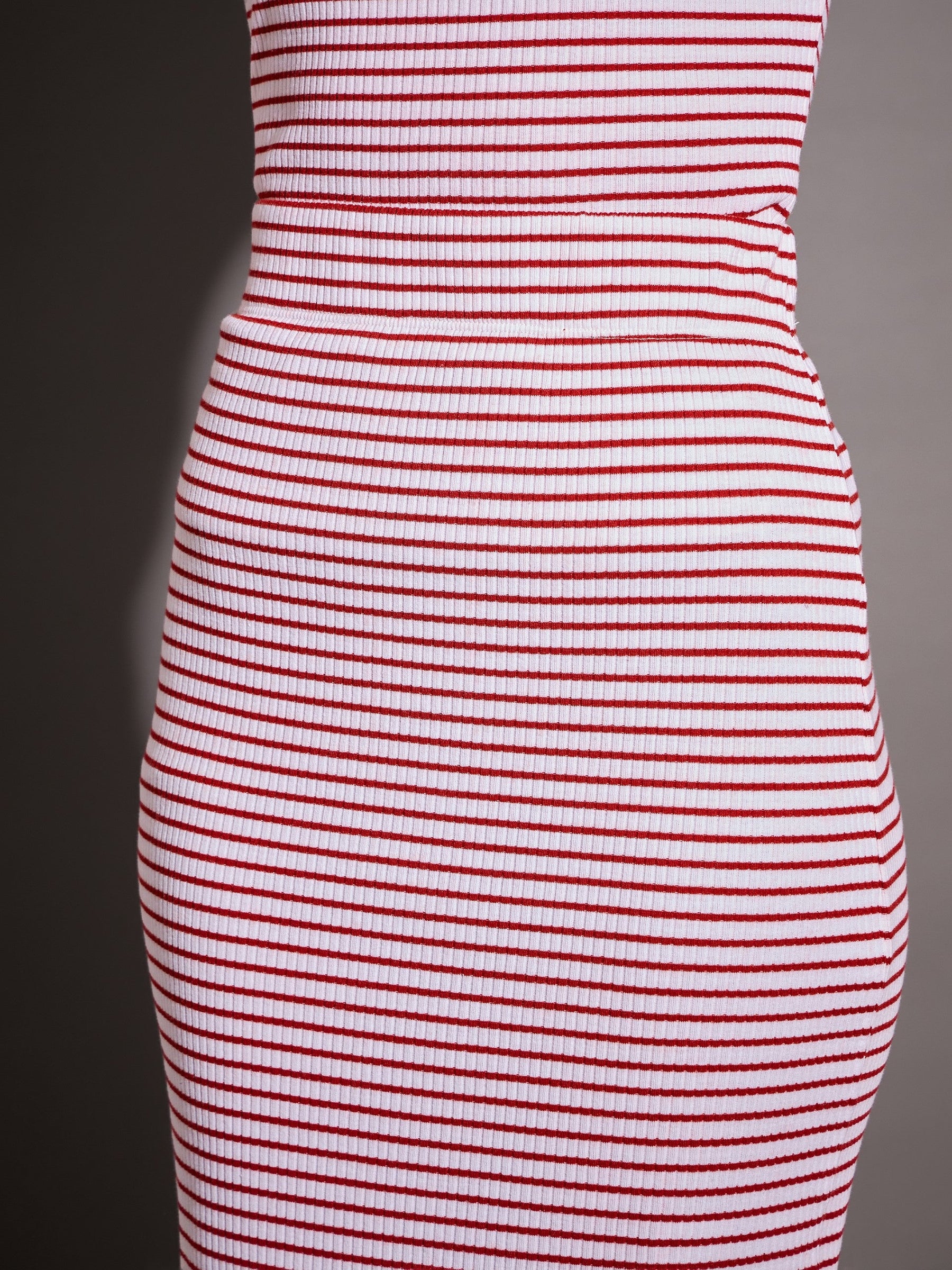 Red & White Striped Rib Pencil Skirt-SASSAFRAS
