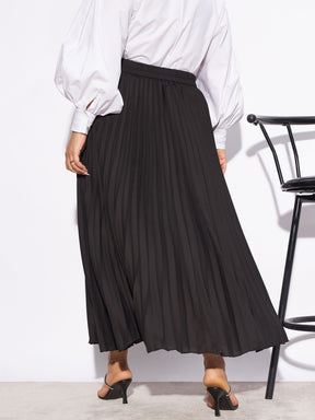 Black Accordion Pleated Skirt-SASSAFRAS Curve