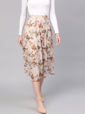 Taupe Floral A-Line Skirt-Skirts-SASSAFRAS