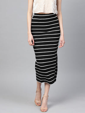 Black White Stripe Maxi Pencil Skirt-Skirts-SASSAFRAS