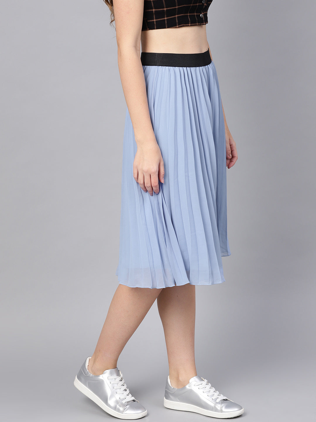 Buy Women Blue Pleated Flared Midi Skirt Online At Best Price
