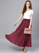 Burgundy Pleated Maxi Skirt-Skirts-SASSAFRAS
