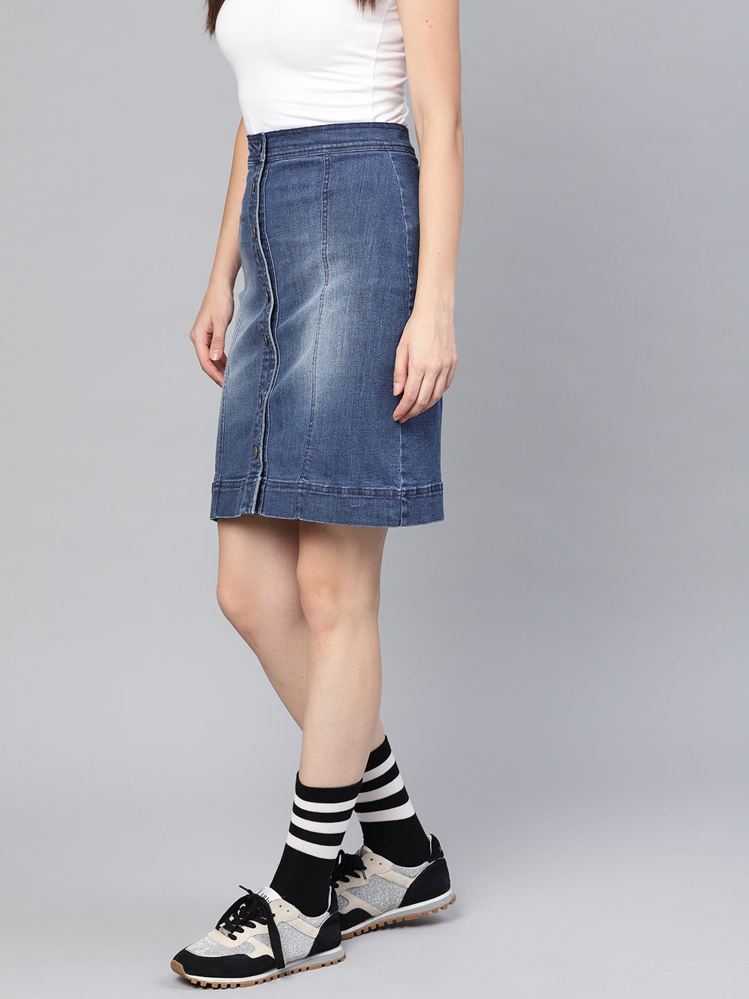 Denim Blue Washed Short Skirt