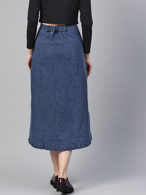 Denim Blue Washed Long Buttoned Skirt