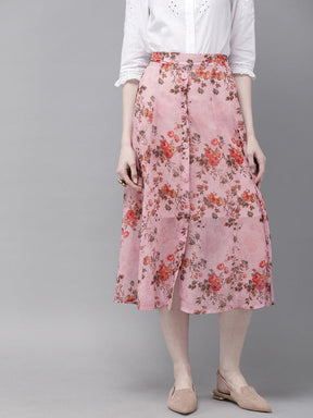 Pink Floral A-Line Skirt-Skirts-SASSAFRAS