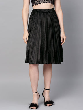 Black Velvet Pleated Skirt-Skirts-SASSAFRAS