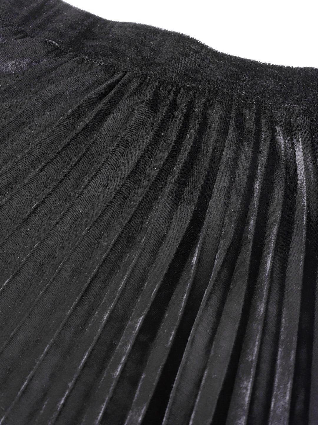Black Velvet Pleated Skirt