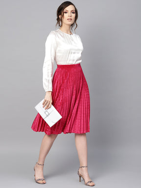 Pink Velvet Pleated Skirt