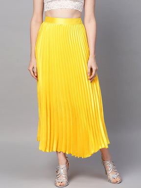 Yellow Satin Pleated Maxi Skirt-Skirts-SASSAFRAS