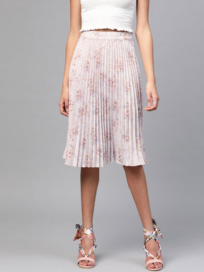 Lavender Floral Short Pleated Skirt-Skirts-SASSAFRAS