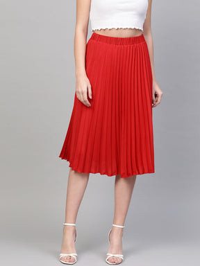 Red Pleated Skirt-Skirts-SASSAFRAS