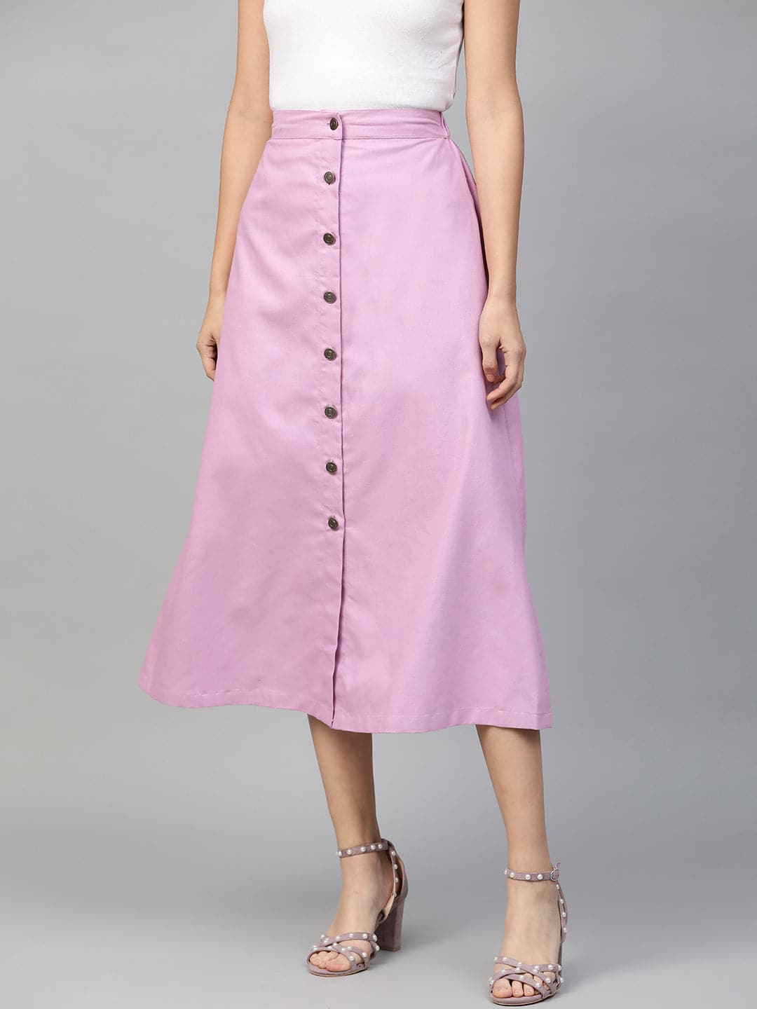 Lavender Denim Longline Buttoned Skirt-Skirts-SASSAFRAS
