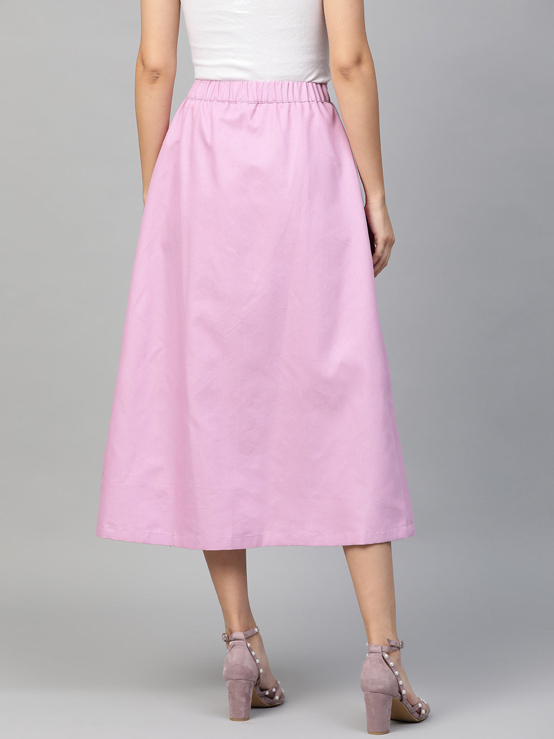 Lavender Denim Longline Buttoned Skirt