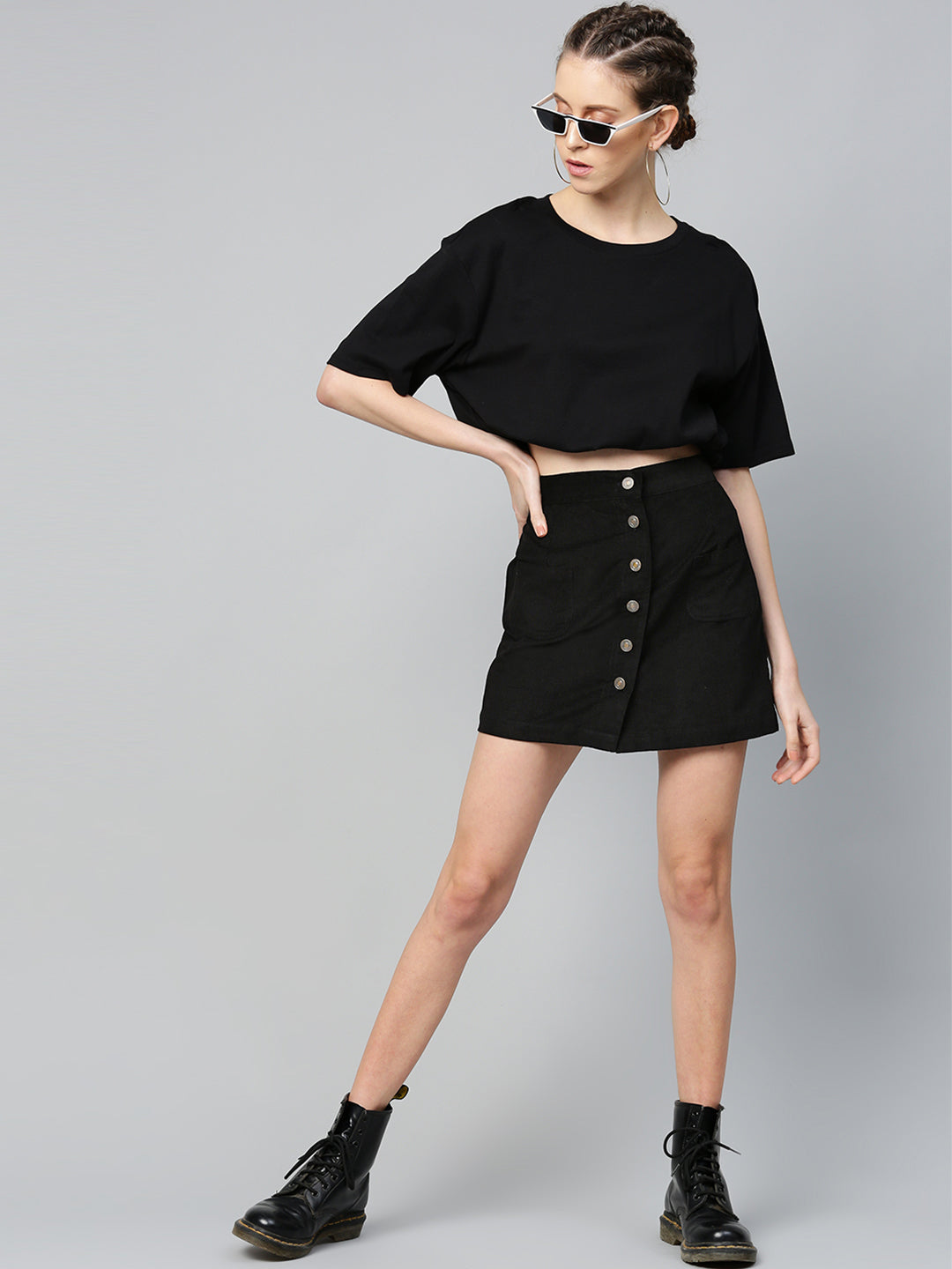 Black Corduroy Button Down Mini Skirt