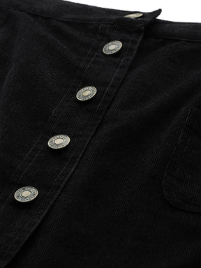 Black Corduroy Button Down Mini Skirt