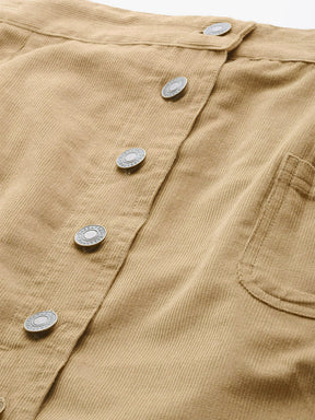 Beige Corduroy Button Down Mini Skirt