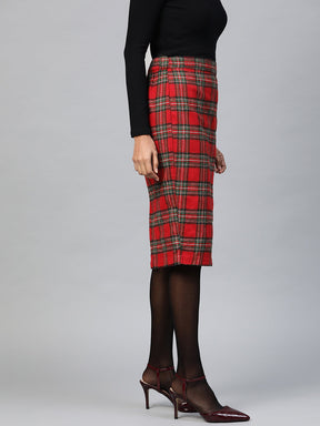 Red Check Pencil Skirt