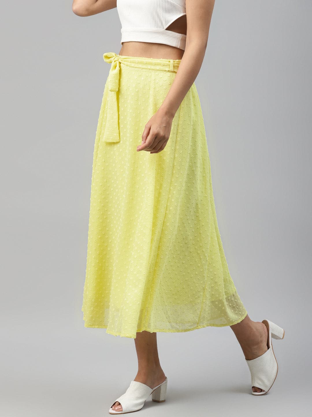 Yellow Dobby Flared Skirt-Skirts-SASSAFRAS