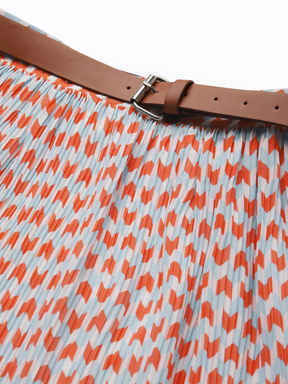 Orange Arrow Geo Print Belted Skirt