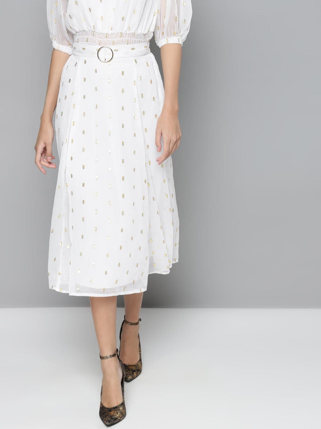 White Lurex Midi Skirt-Skirts-SASSAFRAS
