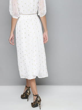 White Lurex Midi Skirt