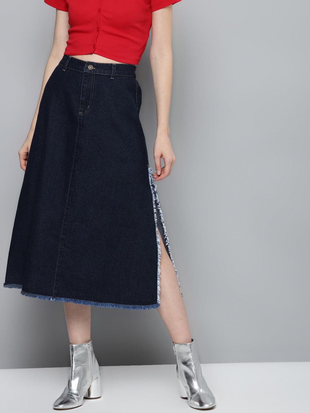 Navy Denim Asymmetrical Skirt-Skirts-SASSAFRAS