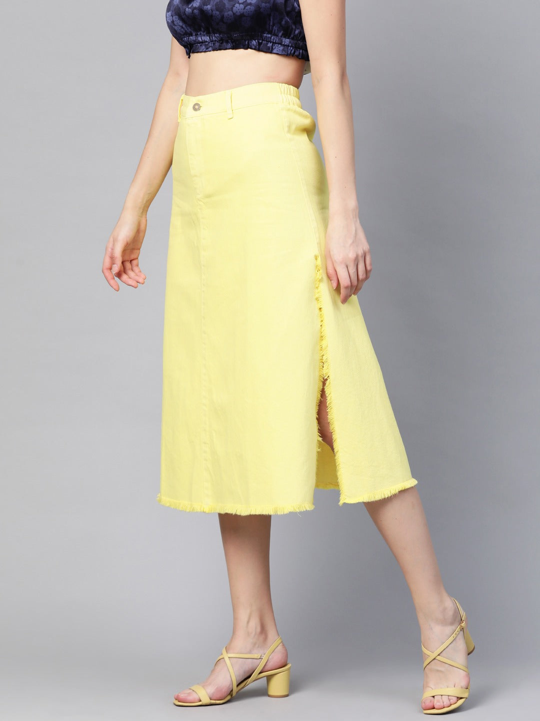 Yellow Denim Asymmetrical Skirt