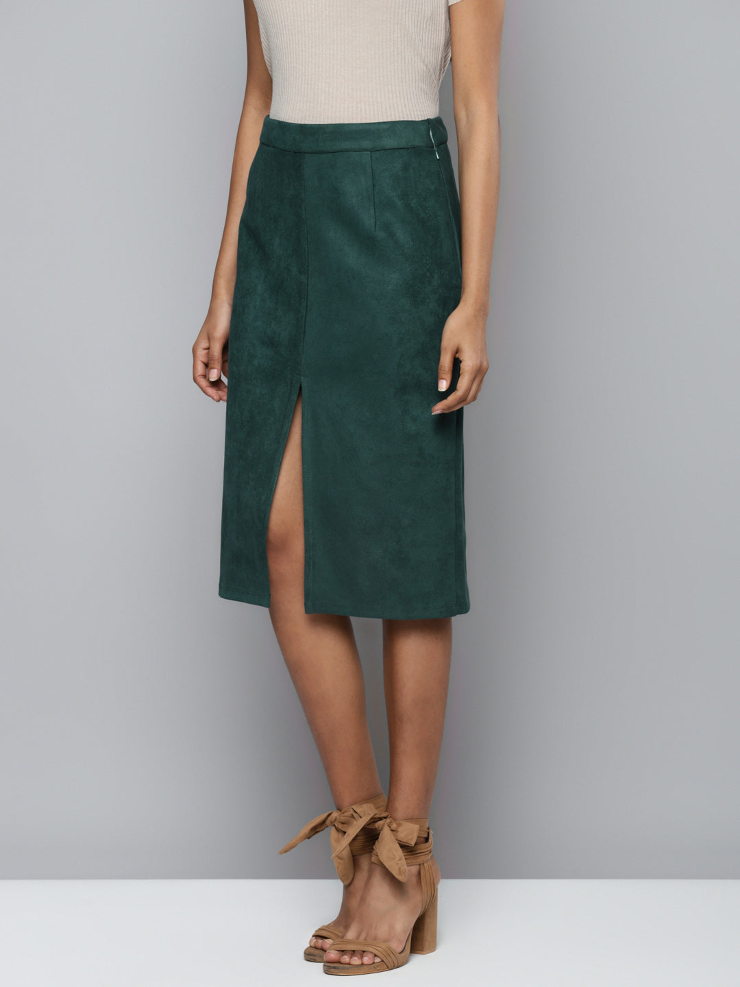 Emerald Green Suede Pencil Skirt