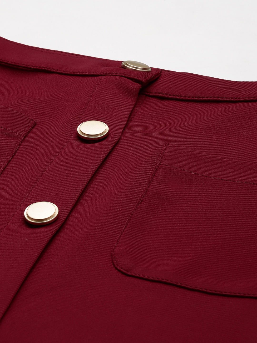 Maroon Scuba Front Button Skirt
