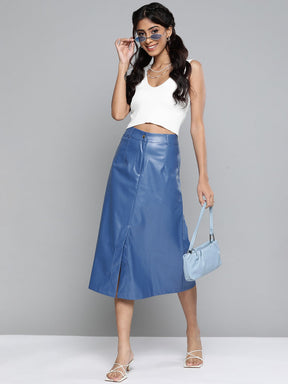 Royal Blue PU A-Line Skirt