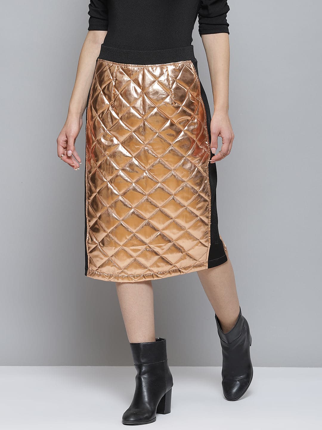 Copper Mettalic Pencil Skirt-Skirts-SASSAFRAS