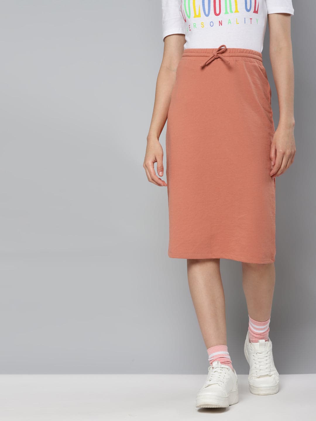 Coral Terry Pencil Skirt-Skirts-SASSAFRAS