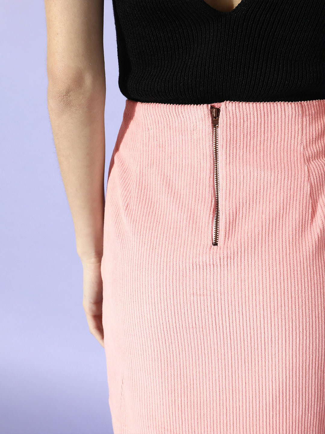 Pink Corduroy Front Tie-Up Mini Skirt