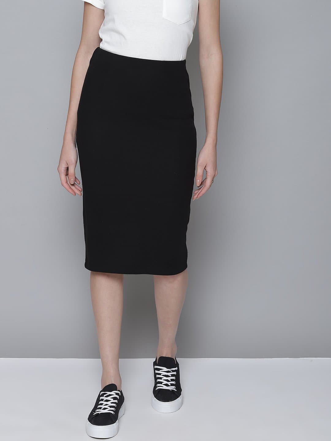 Black Rib Pencil Skirt-Skirts-SASSAFRAS
