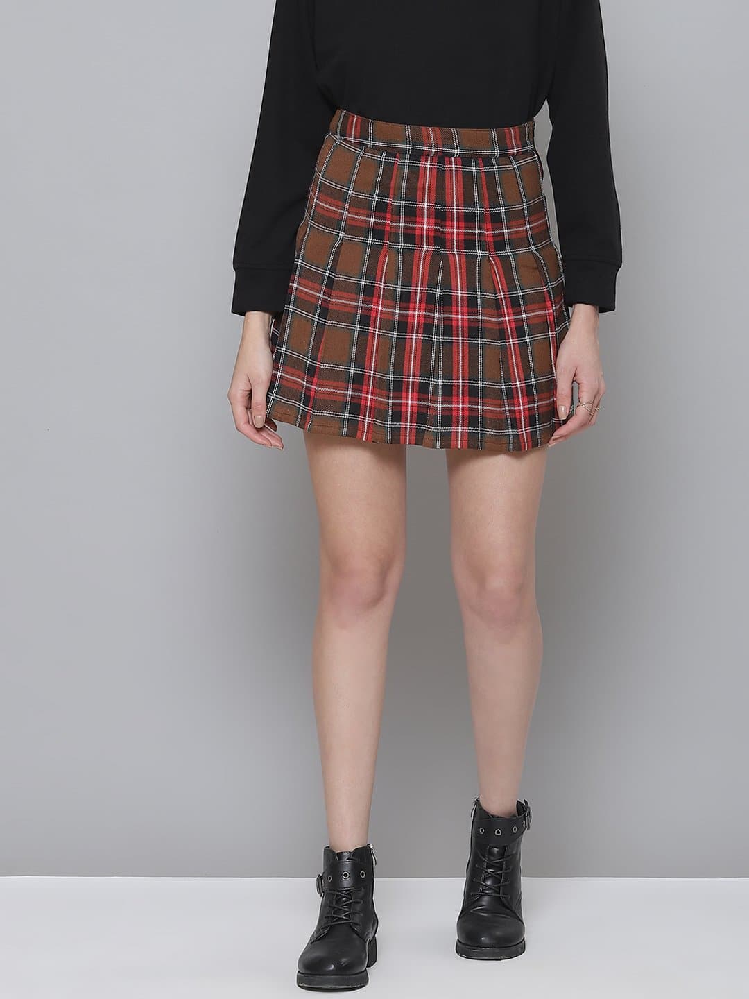 Black Plaid Check Mini Skirt-Skirts-SASSAFRAS